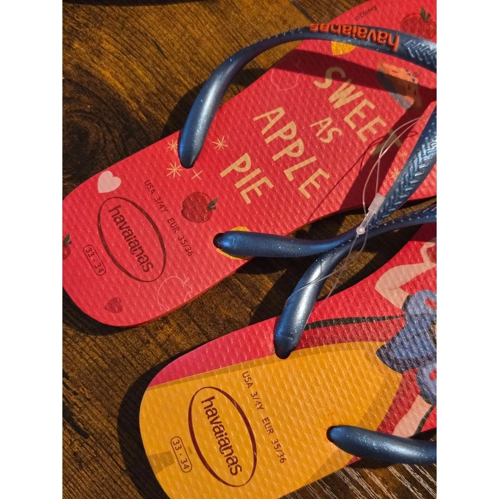 Havaianas‎ Disney Snow White Kids Flip Flops Red Blue Sweet As Apple Pie 3/4Y